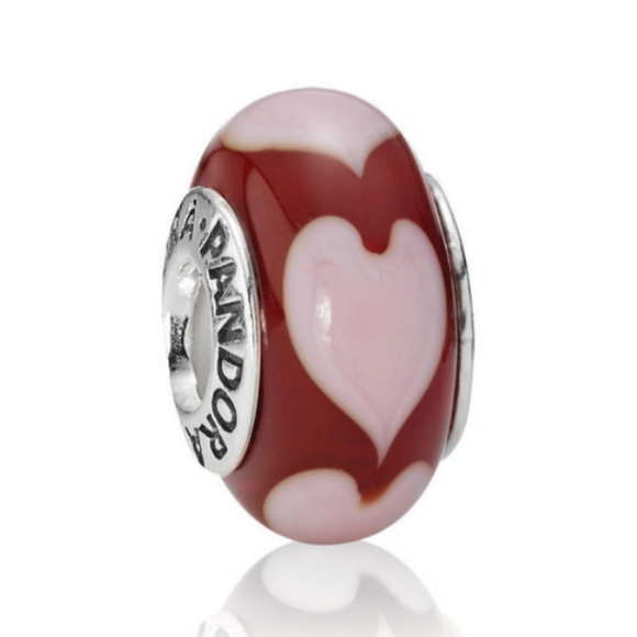 Pandora Red Murano with Pink Hearts Bead Charm 790658 ALE 925 - Picture 1 of 6
